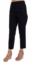 Black Cropped Front Button Embellished Pants 1