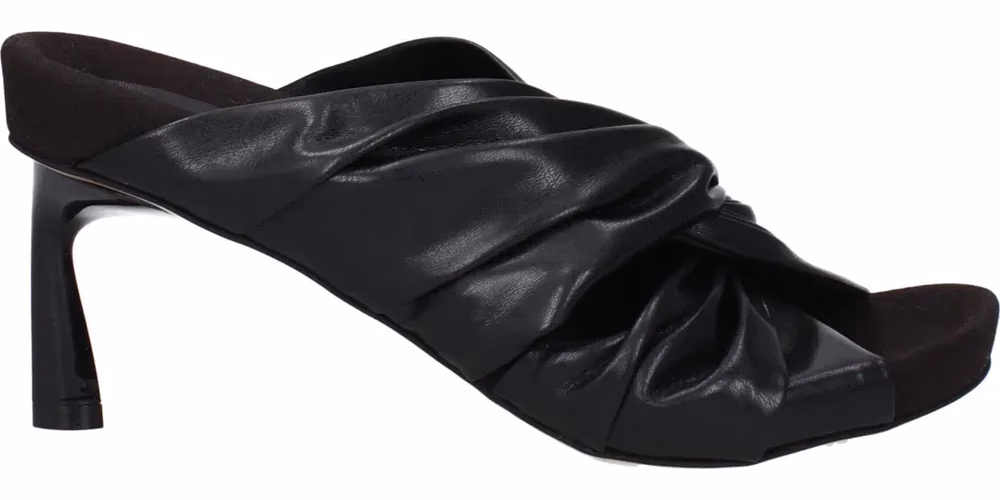 Black Leather Stiletto Heel Sandals