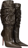 Green Leather High Heel Boots 2