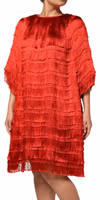 Red Silk Tiers Fringe Shift Knee Length Dress 2