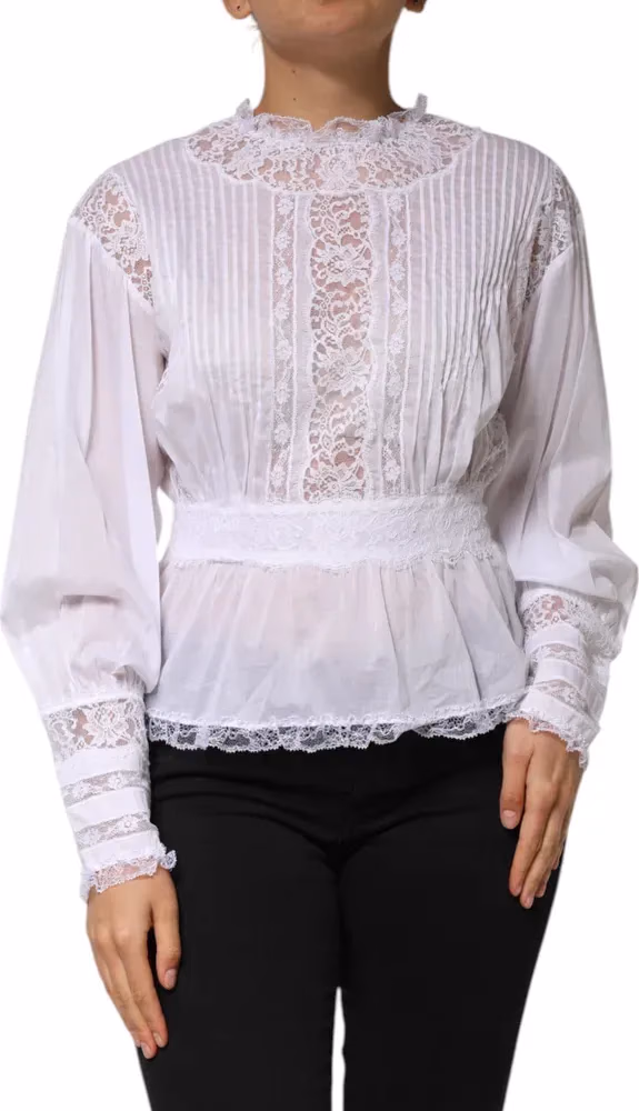 White Cotton Floral Lace Long Sleeves Top