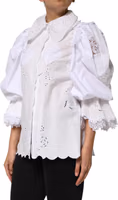 White Ruffled Lace Embellished Blouse Top 2