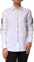 White Crystal Embellished Collared Shirt Top 1