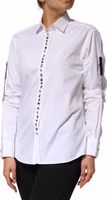 White Crystal Embellished Collared Shirt Top 2