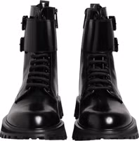 Black Leather Lace Up Mid Calf Boots Shoes 1