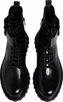 Black Leather Lace Up Mid Calf Boots Shoes 2