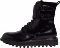 Black Leather Lace Up Mid Calf Boots Shoes 5