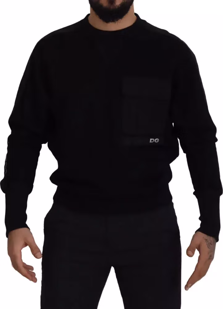 Black Cotton Crewneck Sweatshirt Sweater