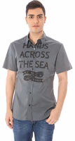"Gray Cotton Men's Shirt with Italian Collar" 1