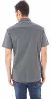 "Gray Cotton Men's Shirt with Italian Collar" 2