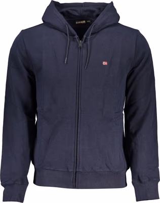 Blue Cotton Men Sweater with Hood