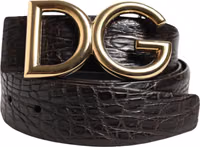حزام من جلد فاخر أسود بإبزيم شعار DG 1