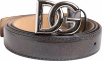 Metallic Leather Silver Tone Logo Buckle Belt 1