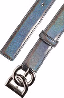 Metallic Leather Silver Tone Logo Buckle Belt 5