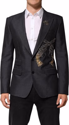 Dark Gray Bee Embroidery Wool Coat Blazer