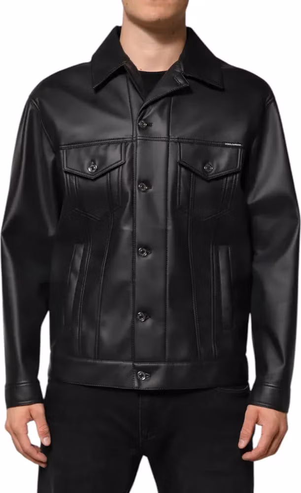 Black Polyester Button Down Biker Jacket