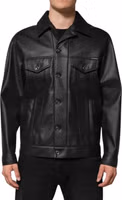Black Polyester Button Down Biker Jacket 1