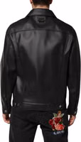 Black Polyester Button Down Biker Jacket 3