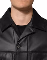 Black Polyester Button Down Biker Jacket 4