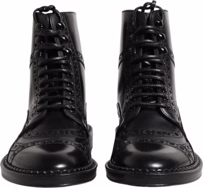 Black Leather Lace Up Mid Calf Boots Shoes