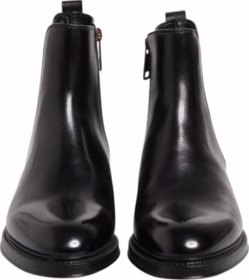 Black Chelsea Leather Mid Calf Boots Shoes