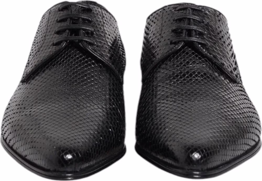 Black Exotic Leather Lace Up Derby Shoes