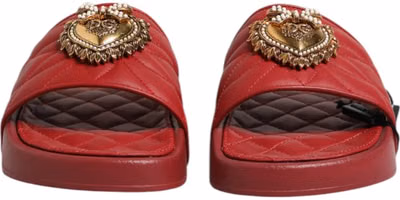 Red Devotion Matelassé Leather Slides Shoes