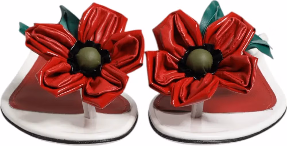 Red White KEIRA Flower Leather Sandals Shoes