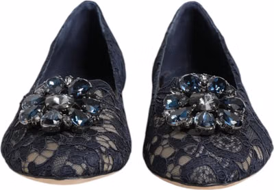 Blue Taormina Lace Crystals Flats Shoes