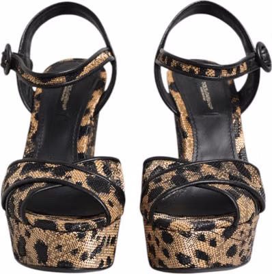 Brown Leopard Wedges Ankle Strap Sandals Shoes