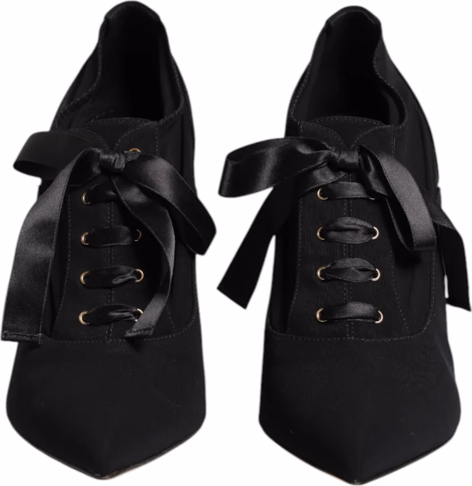 Black Lace Up Stiletto Heels Pumps Shoes
