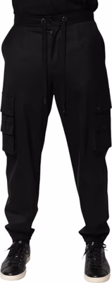 Solid Black Cargo Jogger Men Sweatpants Pants
