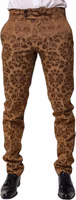 Brown Floral Jacquard Men Skinny Trouser Pants 1