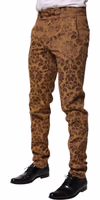 Brown Floral Jacquard Men Skinny Trouser Pants 2