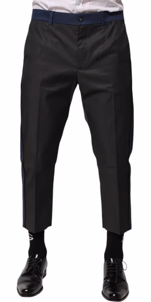 Gray Blue Cotton 3/4 Chinos Crop Trouser Pants