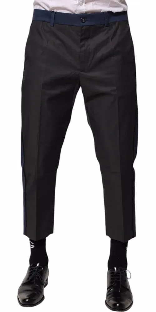 Gray Blue Cotton 3/4 Chinos Crop Trouser Pants