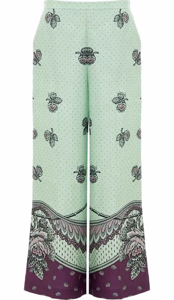 Green Silk Casual Pants