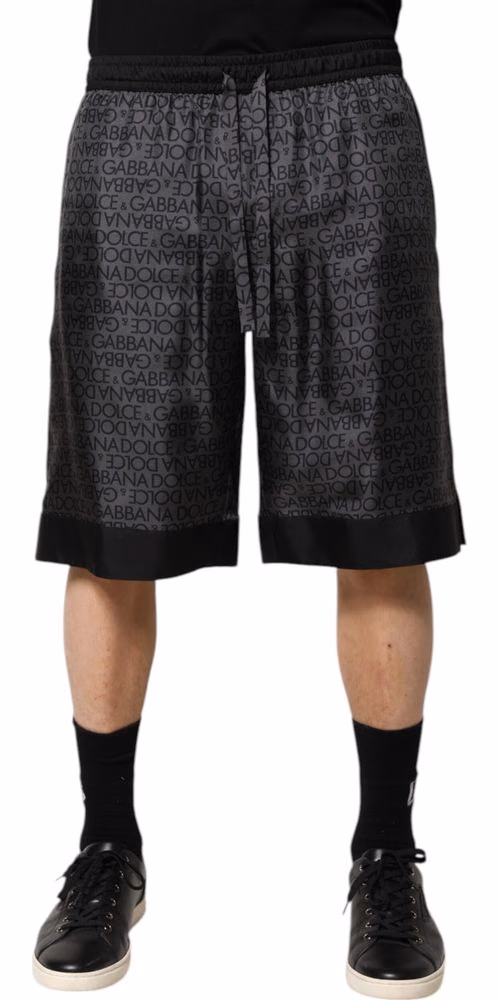 Gray Black Silk DG Logo Men Bermuda Shorts