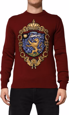 Burgundy Cashmere Lion Crest Pullover Sweater