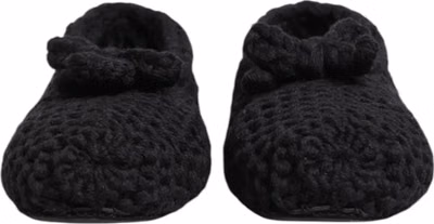 Black Wool Knit Slip On Ballerina Flats Shoes