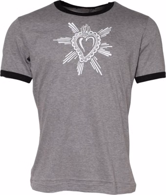 Gray Sacred Heart Cotton Crew Neck T-shirt
