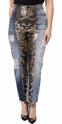 Multicolor Patchwork Tapered Denim Jeans