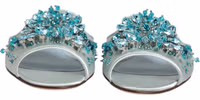 Silver Blue Leather Bead Embellish Slide Shoes 1