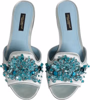 Silver Blue Leather Bead Embellish Slide Shoes 2