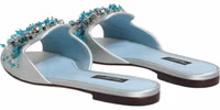 Silver Blue Leather Bead Embellish Slide Shoes 4