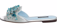 Silver Blue Leather Bead Embellish Slide Shoes 5