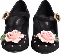 Black Flower Crystal Embellished Mary Jane Shoes 1