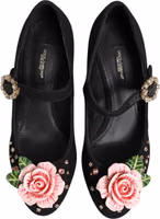 Black Flower Crystal Embellished Mary Jane Shoes 2