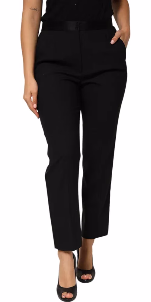 Black Wool HighWaist Tapered Trouser Pants