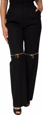 Black Zip Detailed Wool Straight Leg Pants